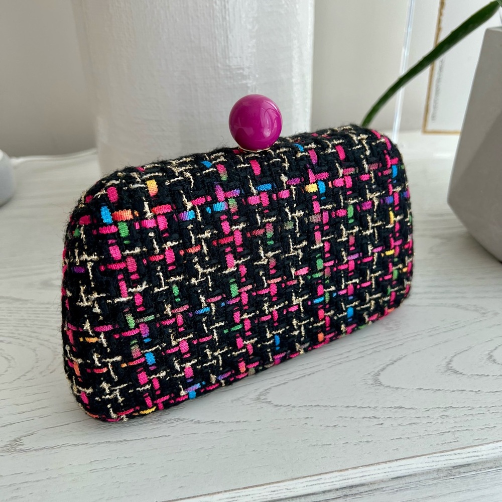 Shiraleah Vibrant Tweed Clutch with Purple Accent